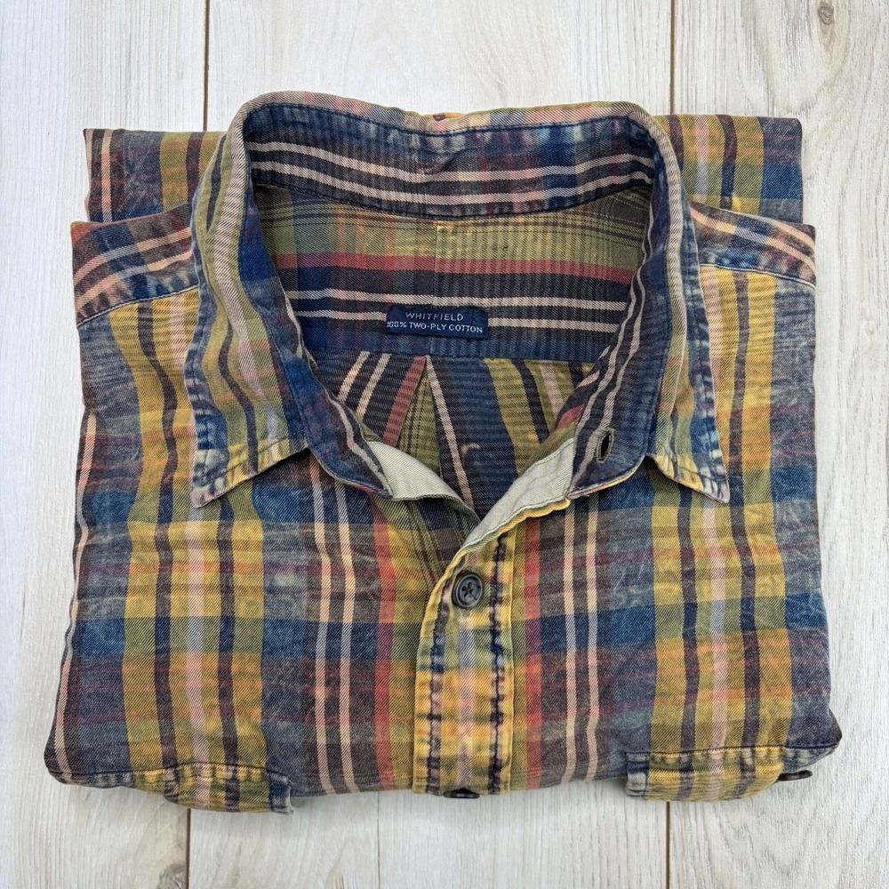 VTG Polo By Ralph Lauren Whitfield 2-ply Cotton Faded Plaid Button Shirt Men 2XL